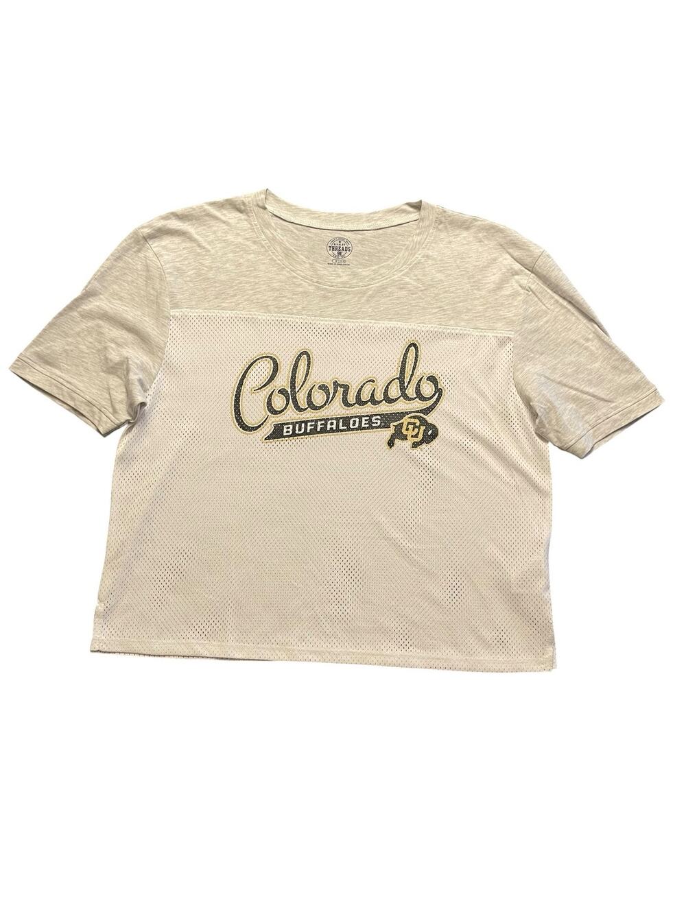 Colorado Buffaloes Women's Mesh Yoke Boxy Crop Tee - Cream/White